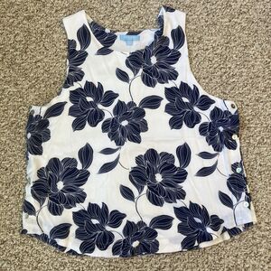 Draper James RSVP Womens Sleeveless Tank Top Size L Floral Abalone Shell Button